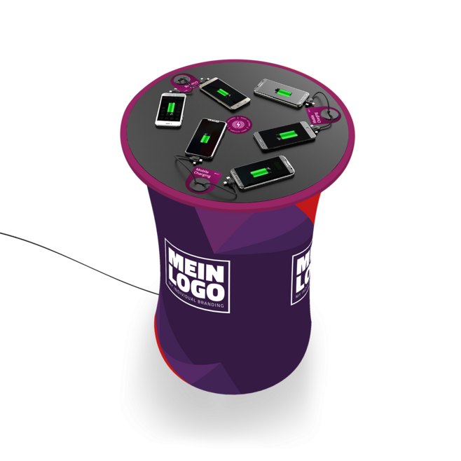 Mobiler Stehtisch CHAT EXPO mit Handy-Ladekabel und Wireless Charging im Wunschdesign Mobiler Stehtisch CHAT EXPO mit Handy-Ladekabel und Wireless Charging im Wunschdesign