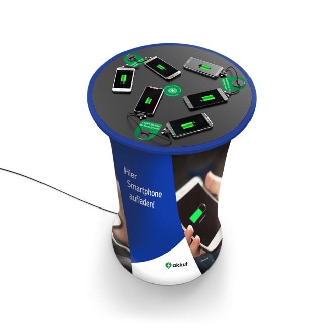 Mobiler Stehtisch CHAT EXPO (PD) mit Handy-Ladekabel und Wireless Charging Mobiler Stehtisch CHAT EXPO (PD) mit Handy-Ladekabel und Wireless Charging