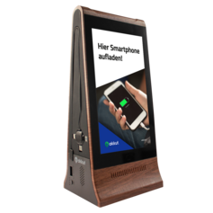 Digitaler Tischaufsteller DOUBLESCREEN PEAK mit Akku und Handy-Ladekabel